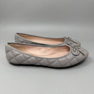 Kate Spade Pauline Ballet  bow Flats Gray Beige Quilted Sz 6.5B